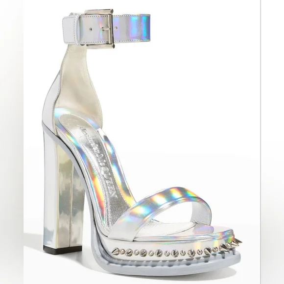 NWT ALEXANDER MCQUEEN Punk Iridescent Stud Ankle Strap Platform Sandals sz 41 - Picture 2 of 16